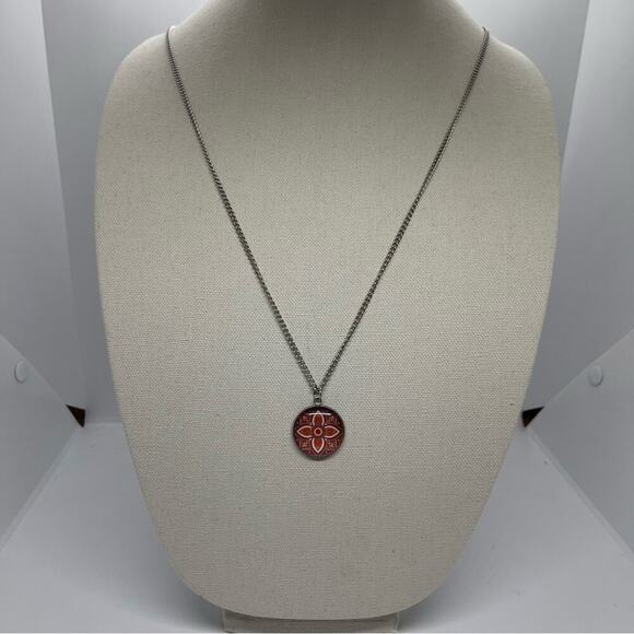Handmade Red Orange Teal Silver Mandala Pendant Necklace & Earrings Set NWT OS - Picture 3 of 6